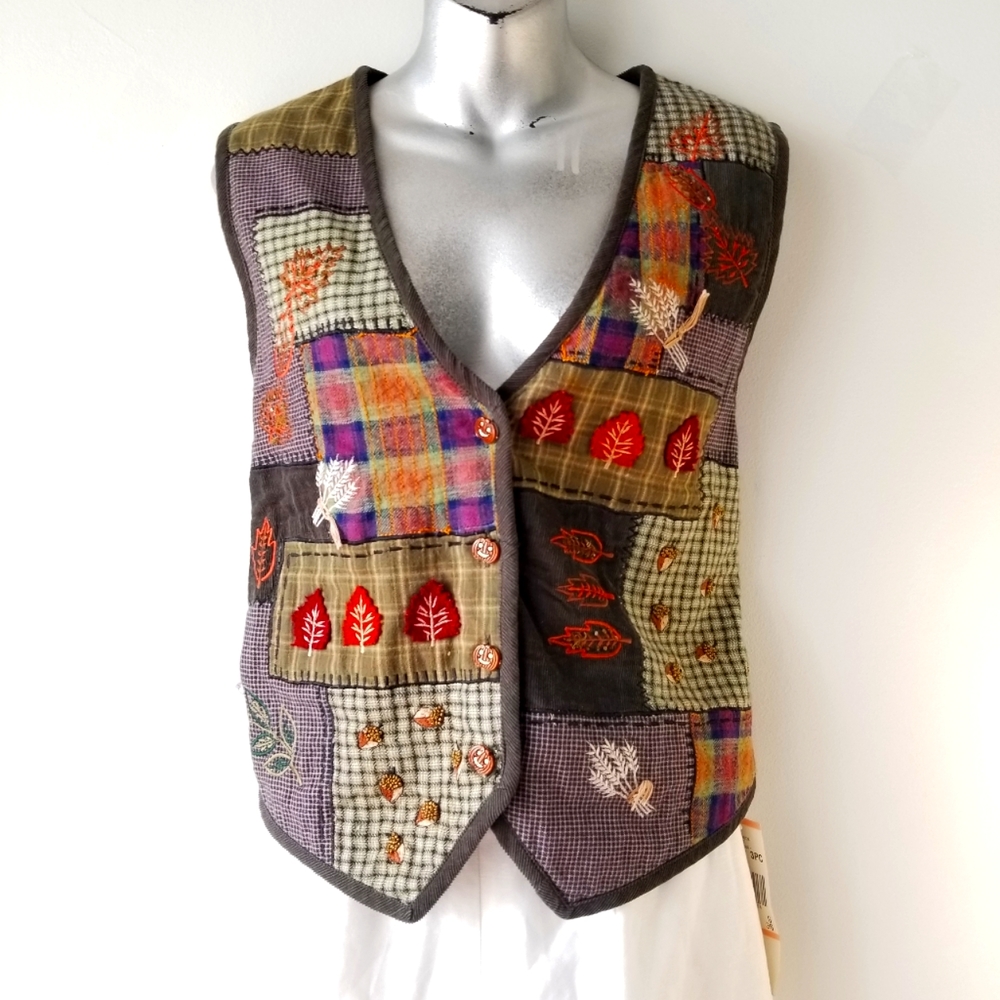 TanTrums Vintage Corduroy patchwork hollowing Vest